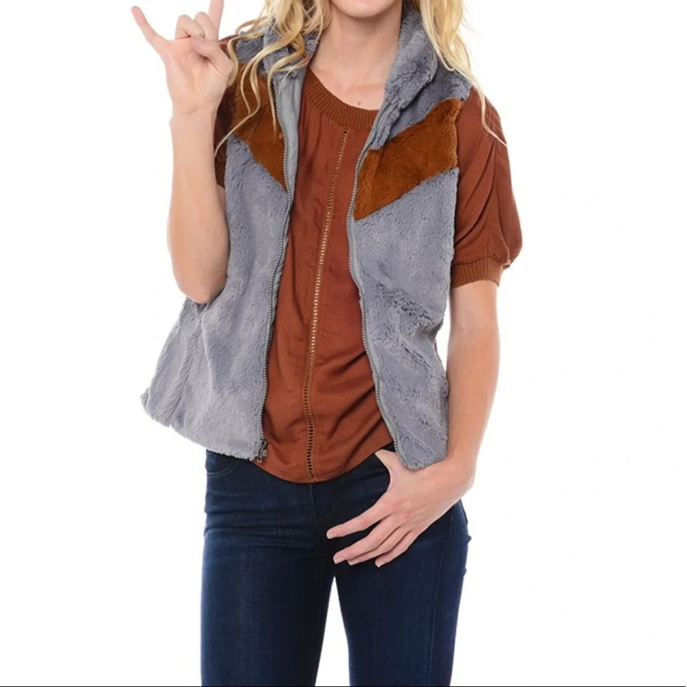 Patagonia gray & rust fuzzy pelage vest
